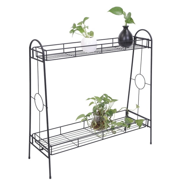 Details about / 2 Tiers Flower Metal Holder Plant Pot Stand Shelf Display Garden Outdoor